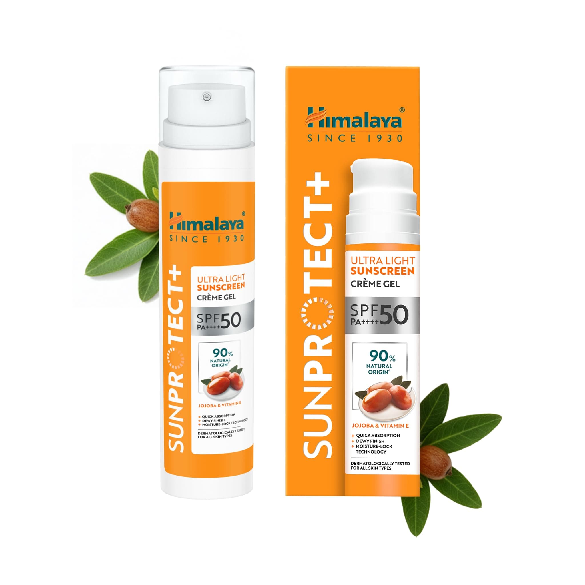 Himalaya Sun Protect+ Ultra Light Sunscreen | Crème Gel | 90% Natural Origin Ingredients | In vivo tested SPF 50 PA++++ | Dermatologically tested for all skin types | No white cast | Sweat Resistant | 50g