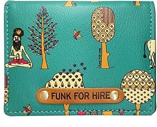 Funk For Hire Teal Graphic Printed Leatherette Card Holder Wallet – Unisex, 6 Card Slots, Coin Pouch, Compact Bifold Design, Lightweight, Made in India