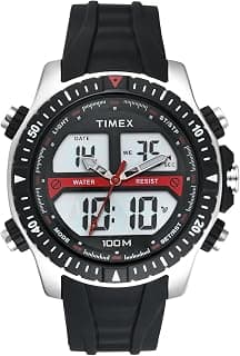 TIMEX Analog Watch for man with Ana Digi Round Dial & Black Silicone Strap Band Water Resistant Men's Wrist Watches - TWESK3400T