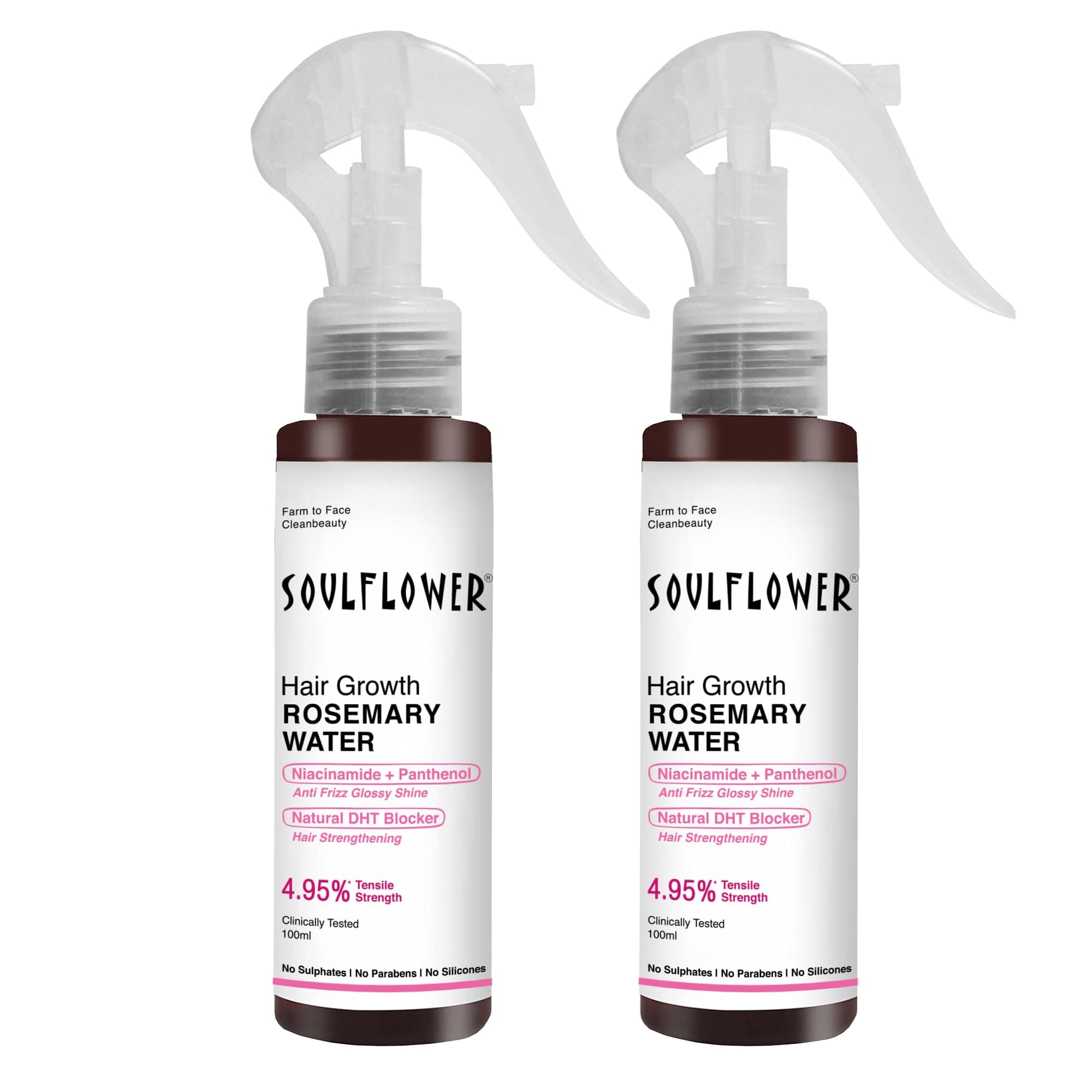 Soulflower Rosemary Water Spray Duo Pack| Niacinamide & Mint |Hair Spray for Regrowth | Anti-Hair Fall | Rosemary Hair Mist | Cooling & Relaxing | Strengthens Hair | All Hair Types 100ml Pack of 2
