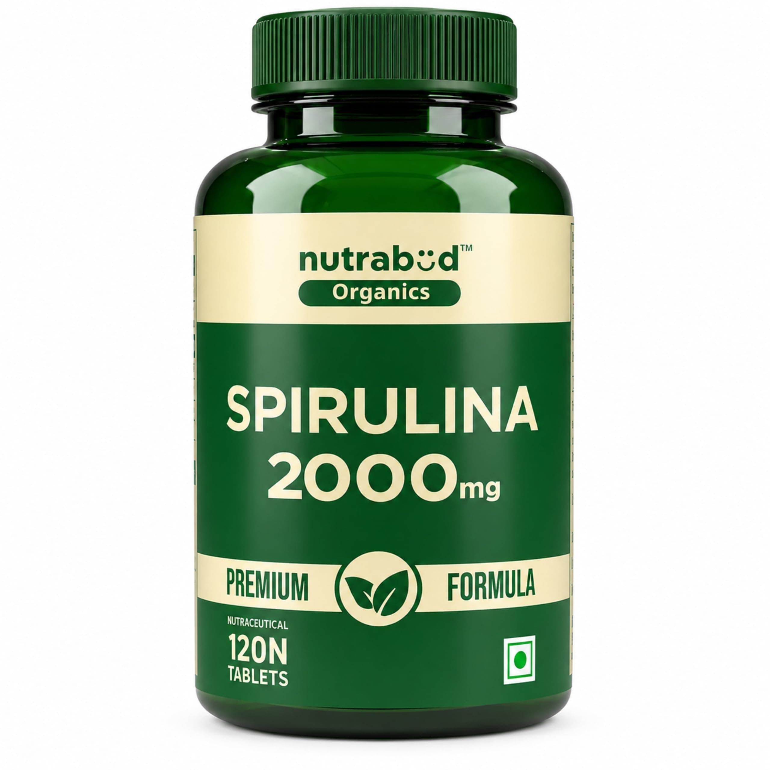 Nutrabud Spirulina Tablets 2000mg per Serving - 120 Veg Tablets - For Women, Men - Preservative & Additive Free (120 Count (Pack of 1))