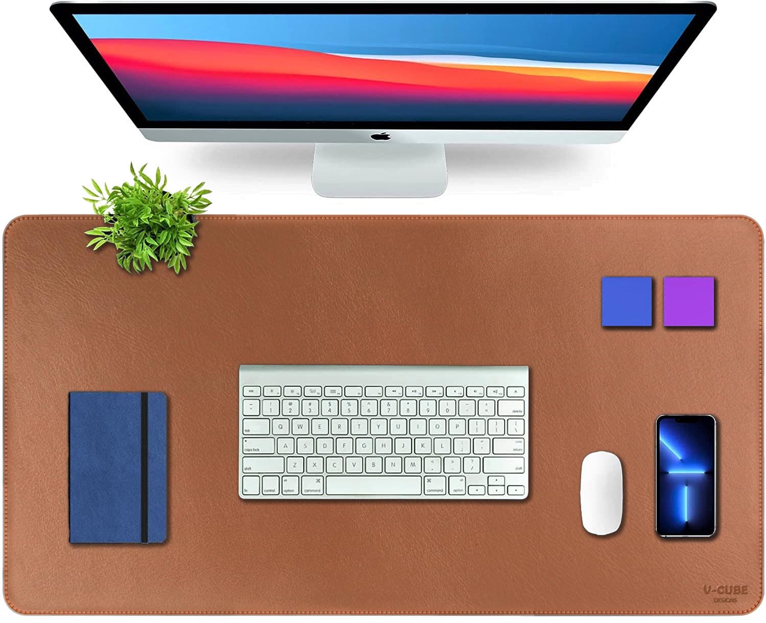 V-CUBE Designs Premium Vegan Leather Desk Mat 90X45cm 2.4mm Thick&Padded|Laptop Mat/Extended Mouse Pad/Stitched, Reversible, Sturdy Deskspread with High Tear/Peel Strength|Anti-Slip,Splash-Proof| Tan