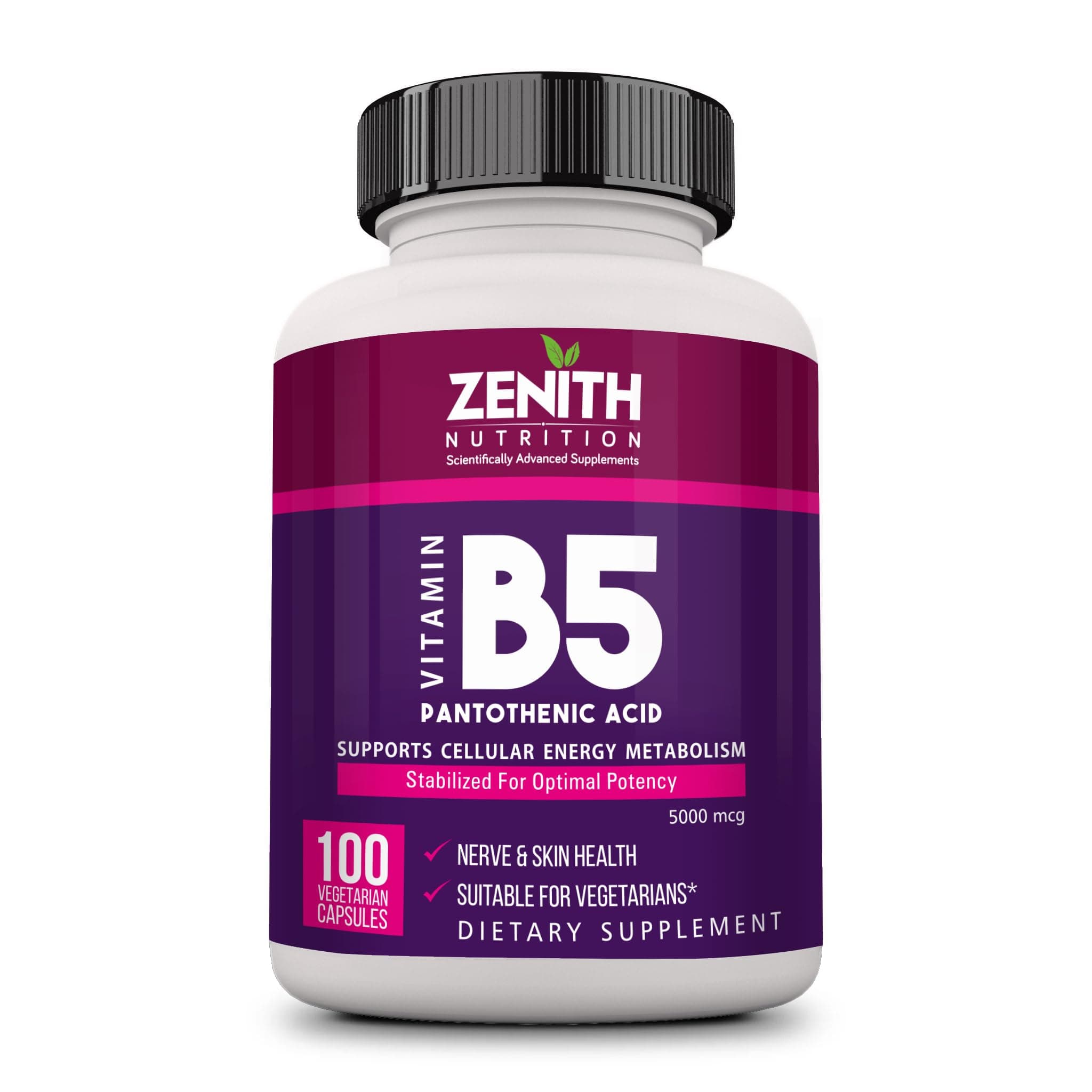 Zenith Nutrition Pantothenic Acid (Vitamin B5) 5000mcg, Energy & Metabolism - 100 Veg capsules