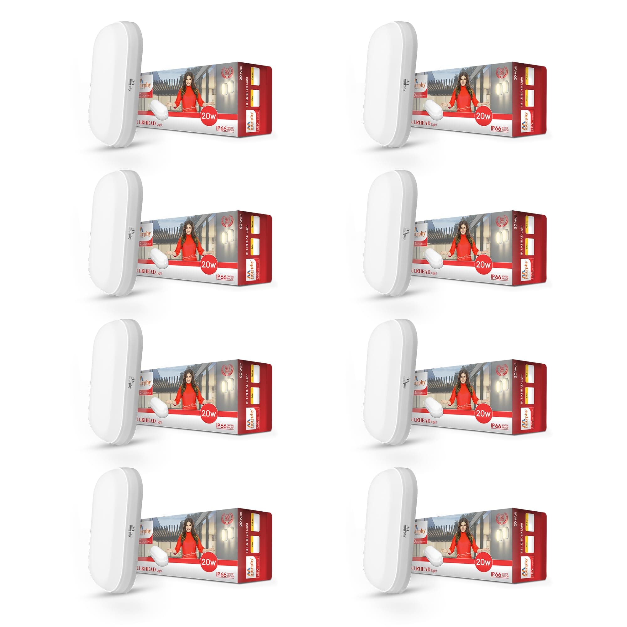 Murphy 20W LED Oval Shape Bulkhead Wall Lamp | IP66 Waterproof Outdoor Light for Gardens, Porches & Bathrooms | Cool White, Pack of 8 | 2-Year Warranty