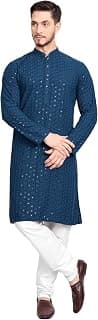 Rayon Ethnic Wear Full Chikankari Sequin Embroidery Mirror Work Traditional Straight Kurta Pyjama Set for Men