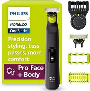 Philips Norelco OneBlade Pro 360 Face + Body Electric Shaver, Beard Trimmer and Groomer, with 360 Blade Technology, 14-Length Precision Comb, Body Kit, Soft Pouch, Model QP6542/70