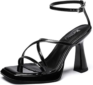 Reitoye Platform High Chunky Heels Square Toe Heeled Sandals Ankle strap Block Heels
