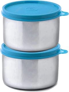Signoraware Executive Stainless Steel Big Container | Airtight | Retain Freshness | Ideal for Office & School Use | Great for Carrying Food During Travelling & Outdoors (500ml x 2 | Setof2 | Blue)