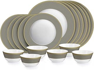 CELLO Moonstone Solitaire Series Opalware Dinner Set of 18 Pieces For Family of 6 | Bone-Ash Free & Leadfree Opal Glass Microwave & Dishwasher Safe, Crockery Plates & Bowls Set For Daily Use & Gifting