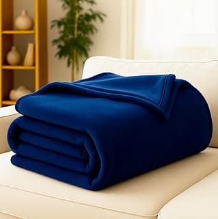 Roseate Polar Fleece Blanket (Single Bed) 300 GSM Plain Blanket for Winter/Summer All Season Light Weight (Blue/ 152x220 cm) Pack of 1