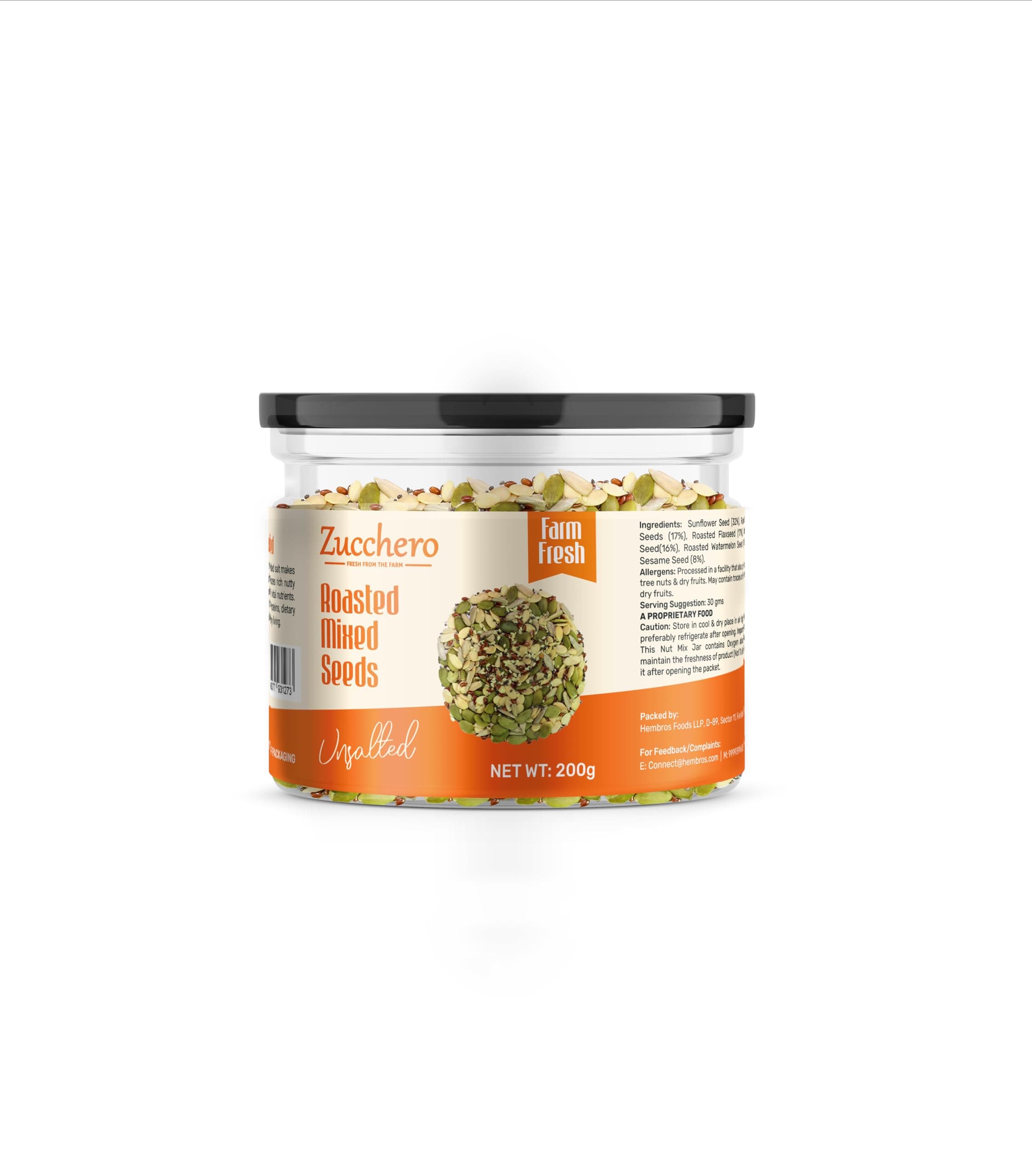 Zucchero Roasted Premium Mixed Seeds, Unsalted, 200g (6 in 1) (Sunflower, Pumpkin, Chia, Flax, Watermelon, Sesame) - Dry Roasting | Oil-Free| Slow baked Seeds