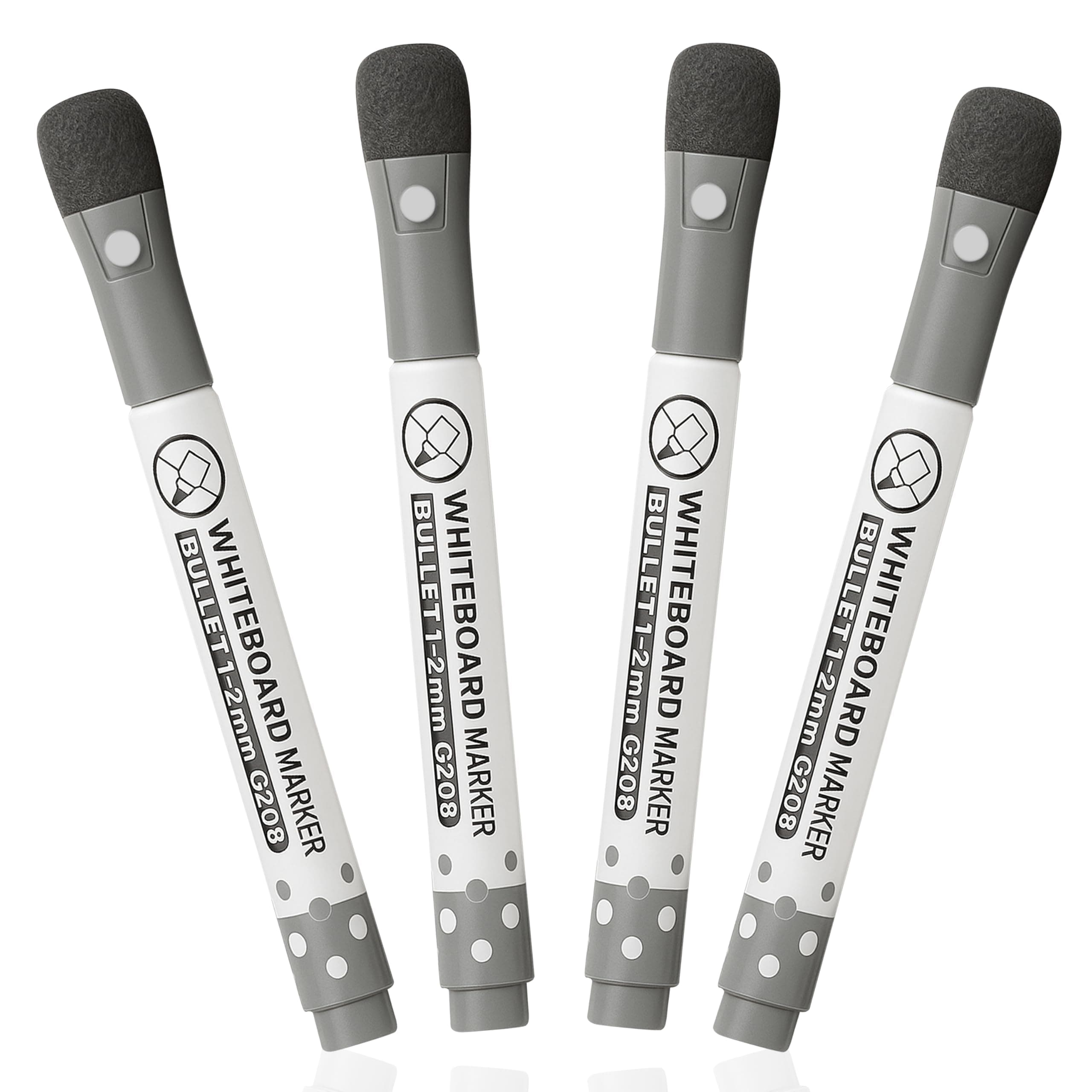 GLUN® Eraseable Board Markers Fine, Black Colour Pack of 4, Attached Top Cap Duster, Dazzling Colours, Quick Dry and Wet Cleaning, No Smearing