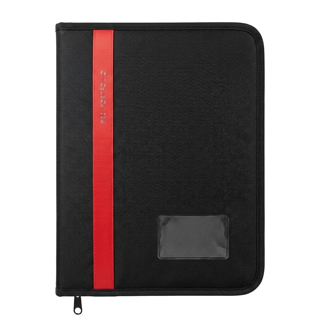 CAMPIO PU Leather 20-Leaf Strip File Folder,Professional Interview Portfolio Zipped Folder,Document Holder Organizer,Certificate File Holder Bag-Set of 1 (Color Varies),Black
