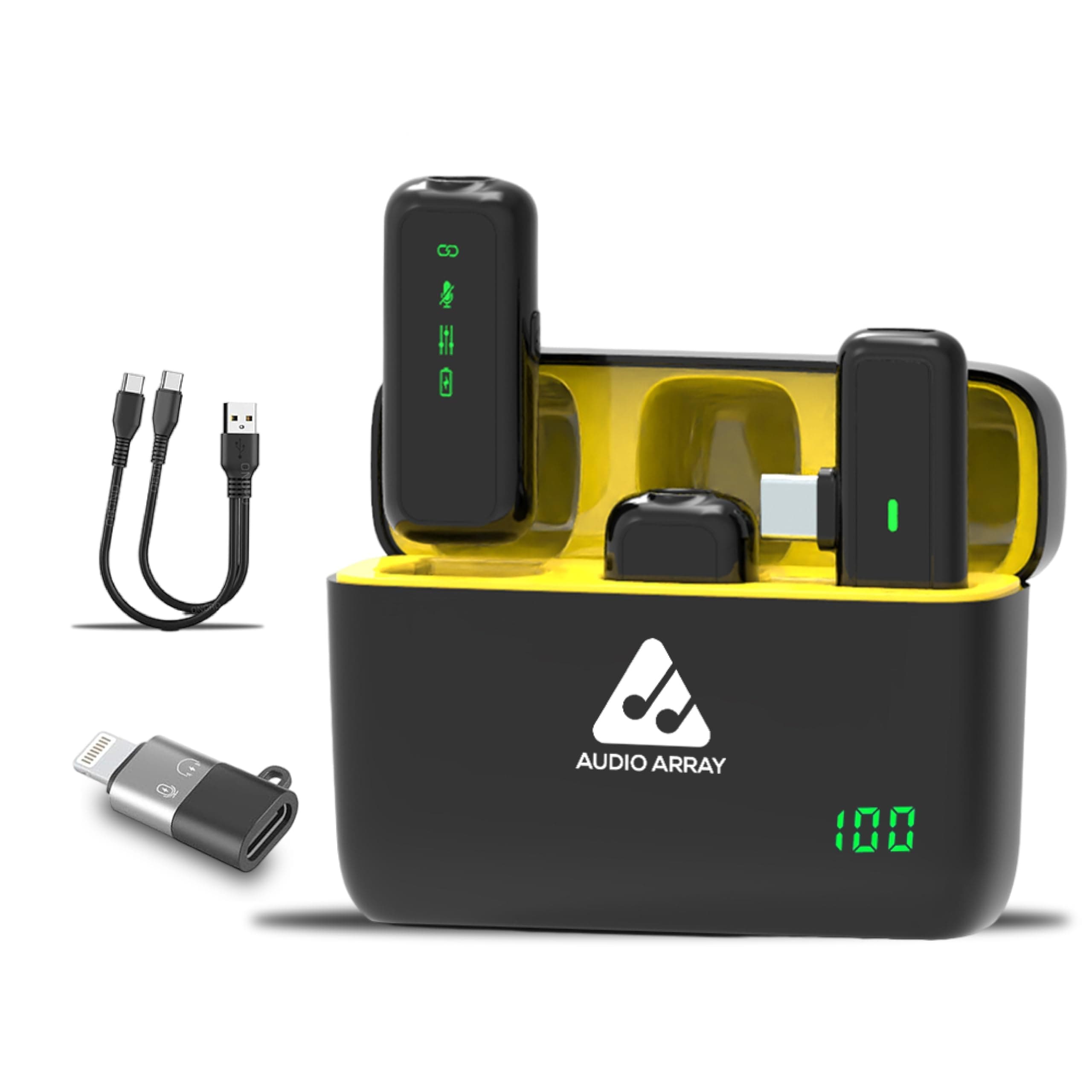 Audio Array Dual Wireless Lapel Mic|in-Built ANC, Plug N Play,Long Battery Life, Ultra-Low Latency,Upto 30M Range|Compatible with iPhone & Android|Vlogging, Streaming, Teaching,YouTube, Black|AM-W17