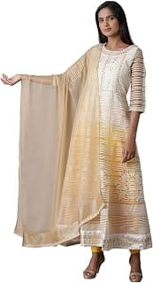 W for Woman Women Gold Chiffon Dupatta, Free Size