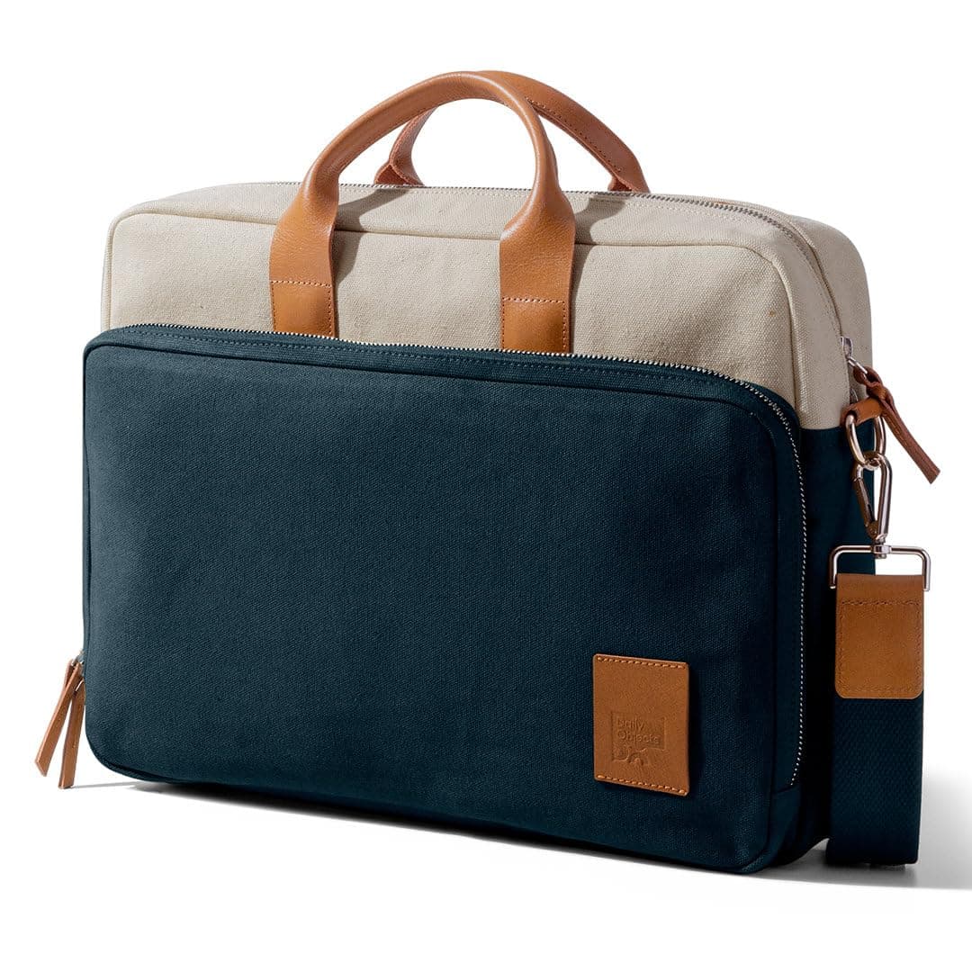 DailyObjects 100% Cotton Canvas Commute Laptop Messenger Bag for Men & Women | Travel Shoulder Handbag With Trolley Sleeve | Metal Zip Closure | Leather Handles | Padded Laptop Compartment For 14"