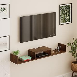 BLUEWUD Aero Engineering Wood Wall Mount TV Entertainment Unit Panel Set Top Box Stand/TV Cabinet with Shelves for Books & Decor Display Unit Living Room Large Upto 50 Inches (Brown Maple)