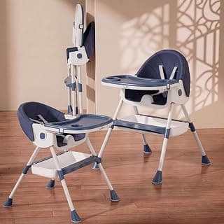StarAndDaisy High Chair for Baby/Baby Feeding Chair for 0 to 5 Years with Reclining Seat, Multi Level Height Adjustment, 5 Point Safety Belt/Baby High Chair with Detachable Tray - Dark Blue