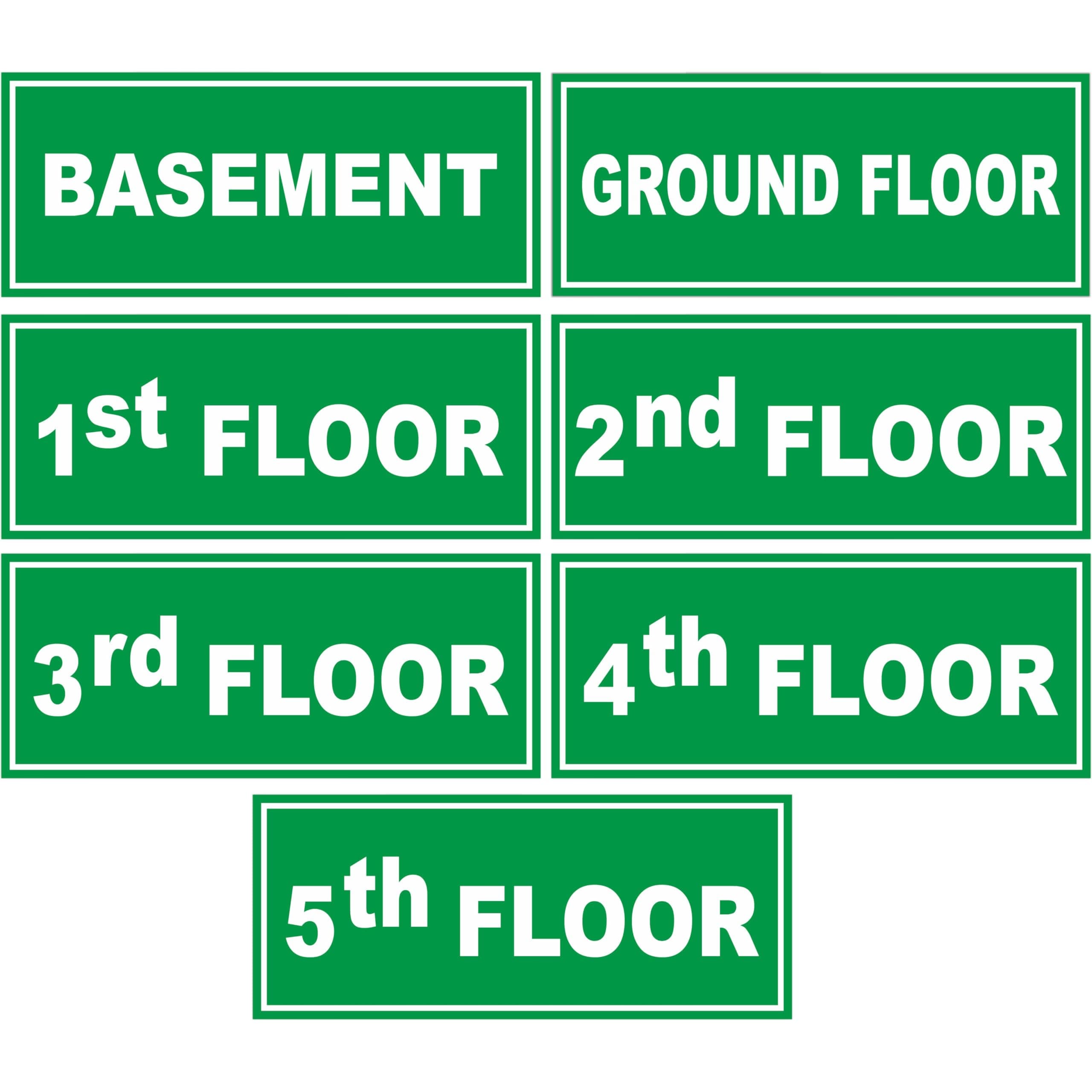 ATTRACTSO - Basement to 5th Floor Sign Self Adhesive Laminated Sticker for Home, Office, Shop, Hospital, Hotel, Theatre, Restaurant - 12"x5" inch (Green)