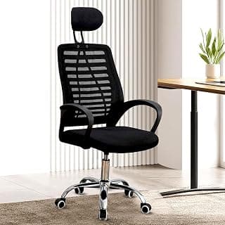 Casa Copenhagen,Mesh Office Desk Chair,Rocking Chairs Ergonomic Computer Chair Adjustable High with Headrest and Comfortable Armrest Swivel Chair - Rich Black & Black Handle