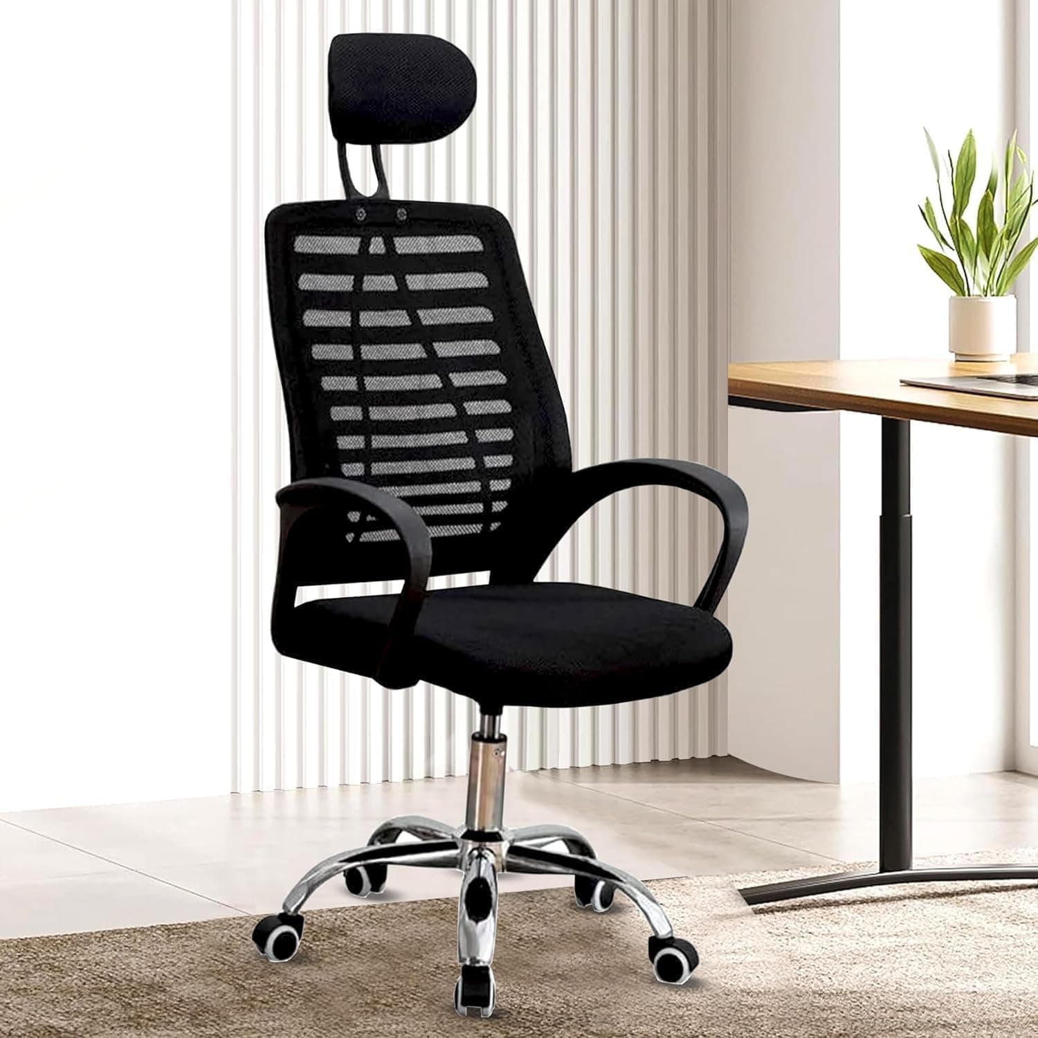 Casa Copenhagen,Mesh Office Desk Chair,Rocking Chairs Ergonomic Computer Chair Adjustable High with Headrest and Comfortable Armrest Swivel Chair - Rich Black & Black Handle