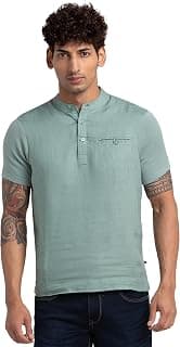 Parx Men's Solid Pattern Regular Fit Cotton Blend Half Sleeve Henley Neck Casual T-Shirt