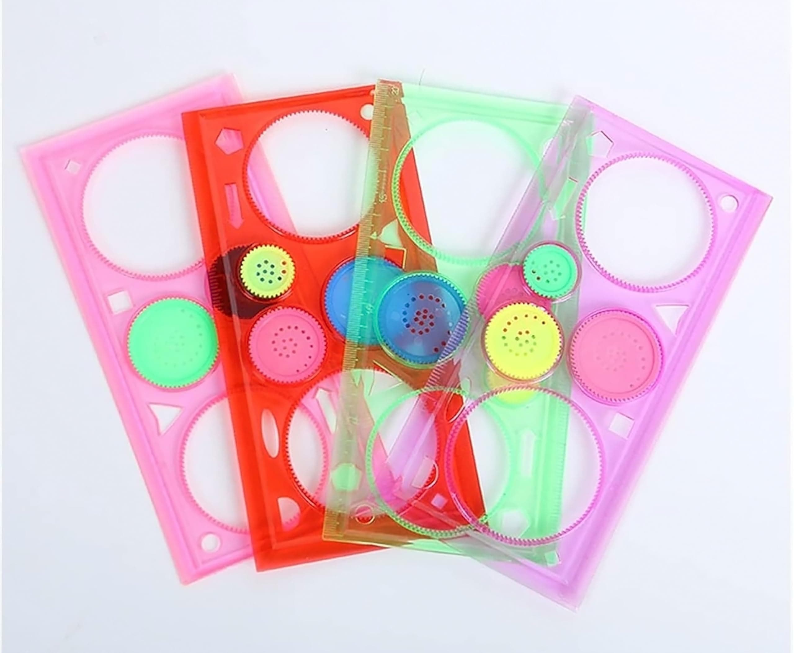 GLUN® Geometric Spirograph Ruler, Create Multi Design Cutouts, Comes with 3 Different Size Gears, Ruler Drafting Stationery Tools for Creative Drawing Pack of 10