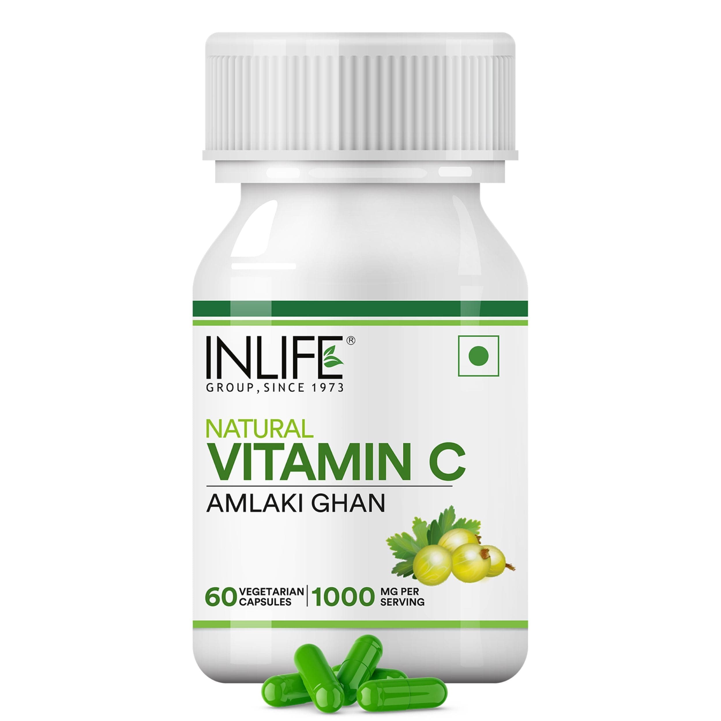 INLIFE Vitamin C Amla Extract Supplement, 1000mg, 60 Veg Capsules | Indian Gooseberry, Amalaki Ghan, Plant-Based Antioxidants, Immunity Support, Hair Skin Wellness, Daily Ayurvedic Use