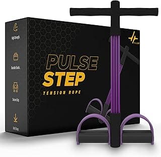 PulseITStep 4-Tube Resistance Band Exercise Puller, Yoga Pedal Tension Rope, Home Fitness Equipment for Full Body Workout (Black-Purple)