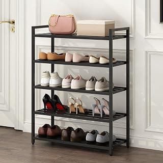 Amazon Brand - Umi 5 Layer Shoe Rack For Home Chappal Stand Sneakers Slippers Stand Footwear Bookshelf Storage Organizer Kitchen Storage Rack Portable Shoe Rack Metal Frame - 70.5x25.5x91cm