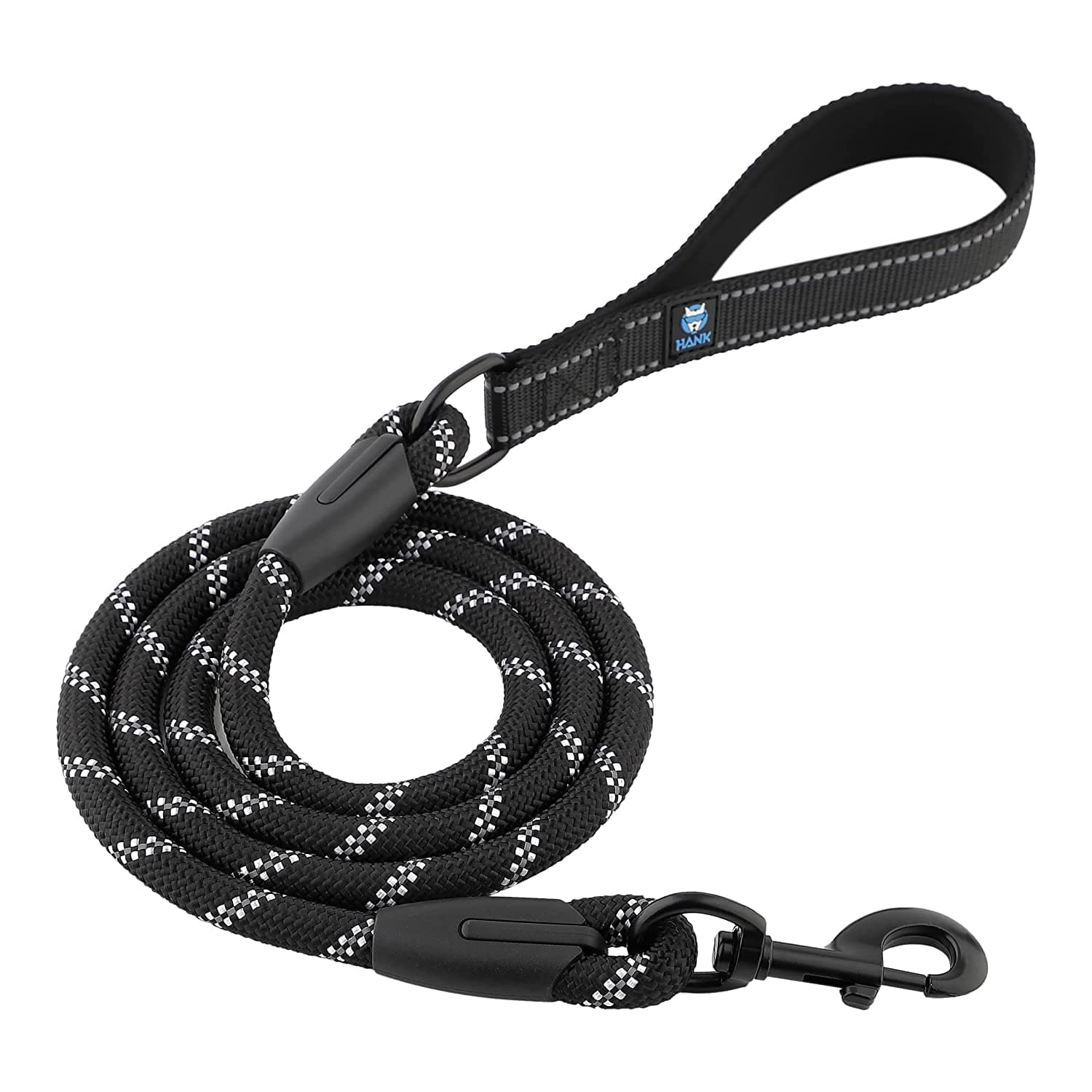 HANK Dog Leash | 3M Reflective Leash for Dogs | Heavy Duty Dog Rope for Small to Large Dogs | Comfortable Padded Handle 5 Feet (Black + New Version, Small - Suitable Upto (0-18KG))