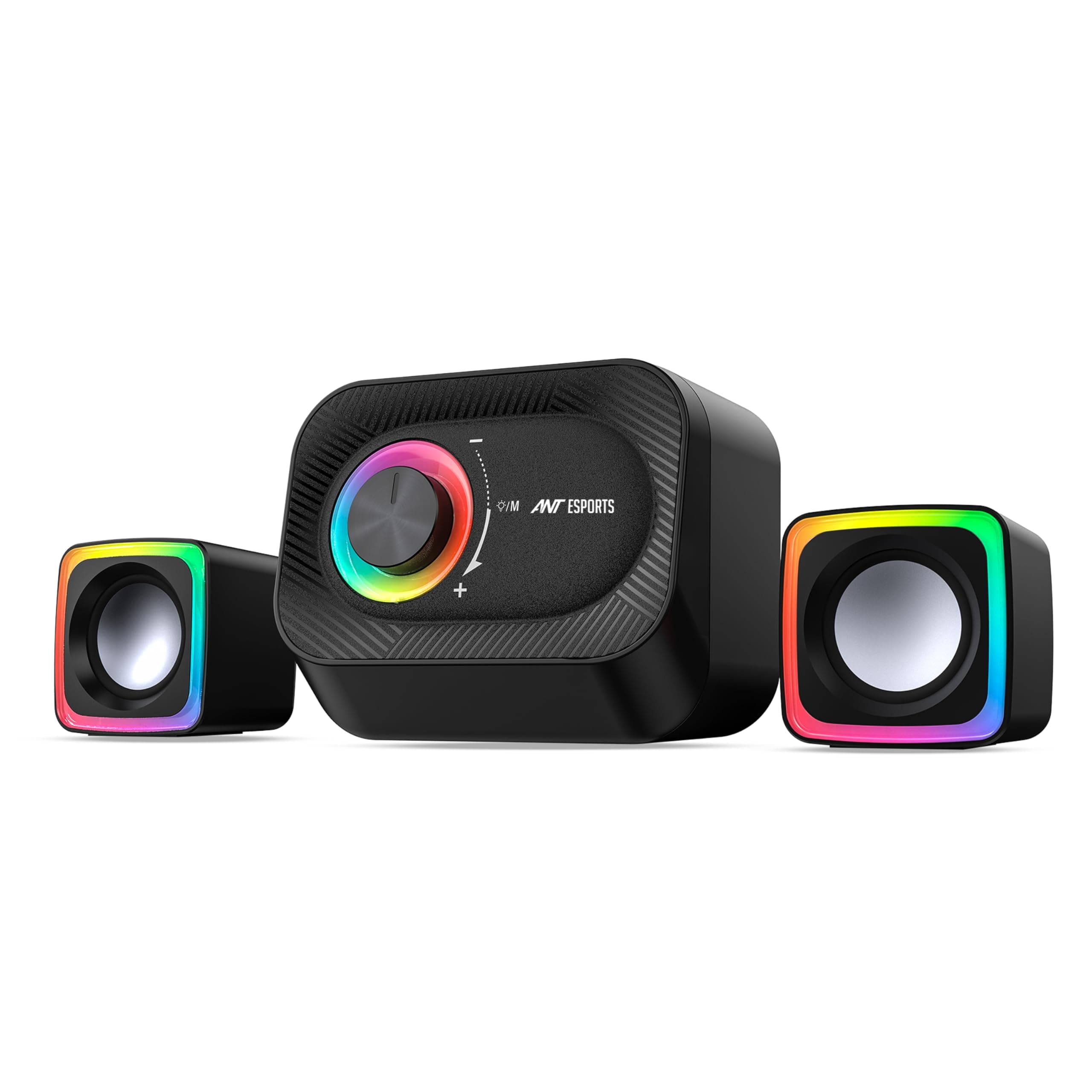Ant Esports GS340 PRO 2.1 USB Powered Gaming Speakers |5W Subwoofer Dual 3W Satellites |Bluetooth/AUX Input | Volume Control |7-Mode RGB Lights| Multimedia Stereo Desktop Speakers for PC &Laptop_Black