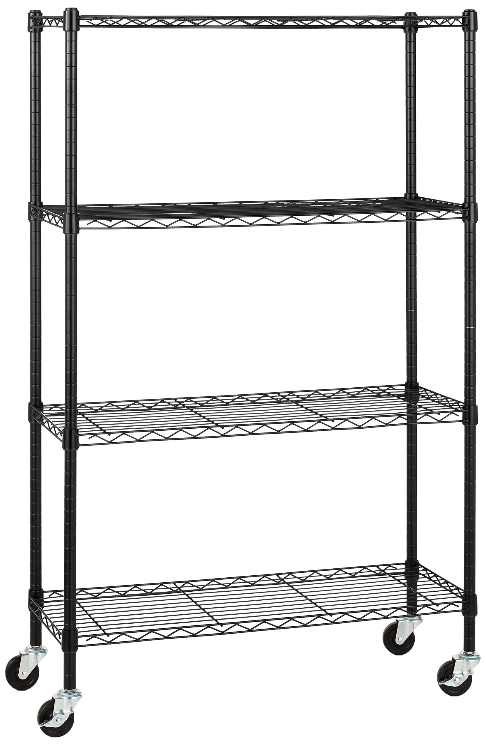 AmazonBasics 4-Shelf Shelving Alloy Steel Storage Unit on 3'' Wheel Casters, Metal Organizer Wire Rack (Black, 36L x 14W x 57.75H)