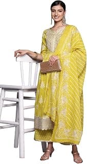 Libas Printed Cotton A-Line Kurta with Palazzo and Dupatta