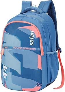 Safari Rove 37L School Bag for Boys and Girls, Casual 3 Compartment School Backpack, Printed Backpack Bag with Armor Base & Bottle Holder, Travel Bag for Men and Women, Color- Pearl Blue