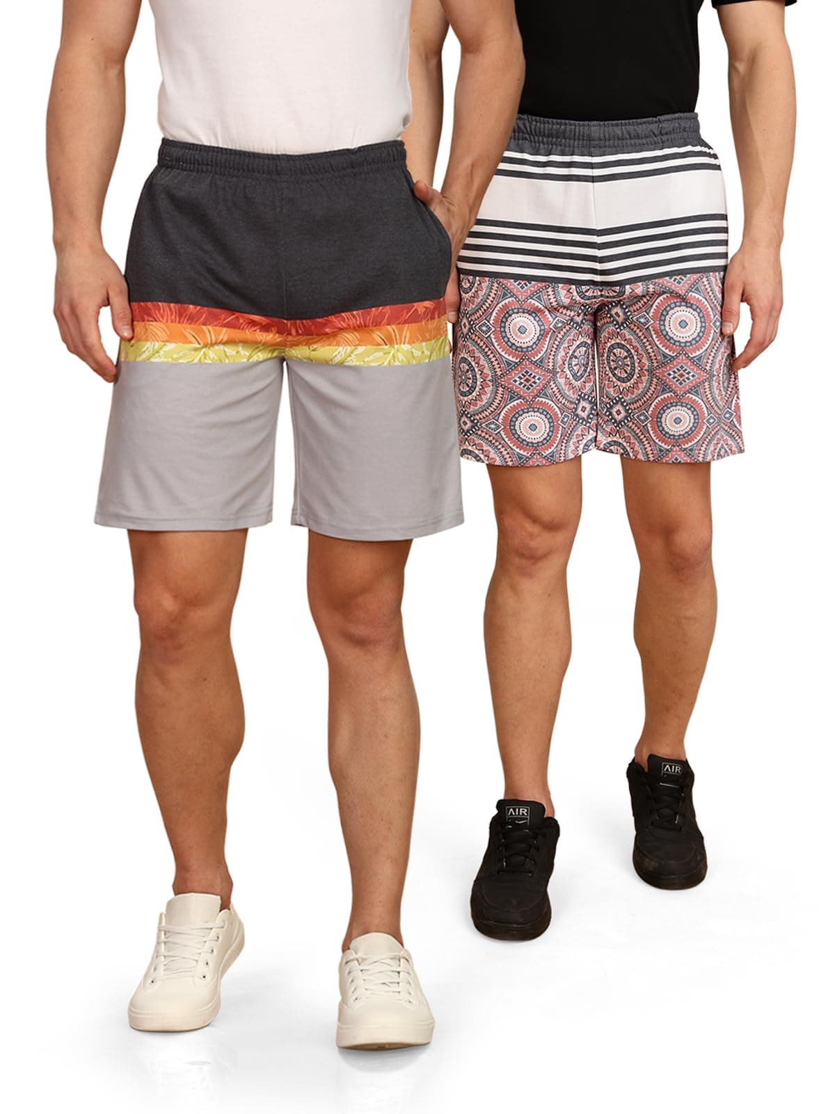BULLMER Regular Fit Cotton Blend Summer Shorts for Men - Pack of 2 | Printed Shorts for Men Blue/Onion