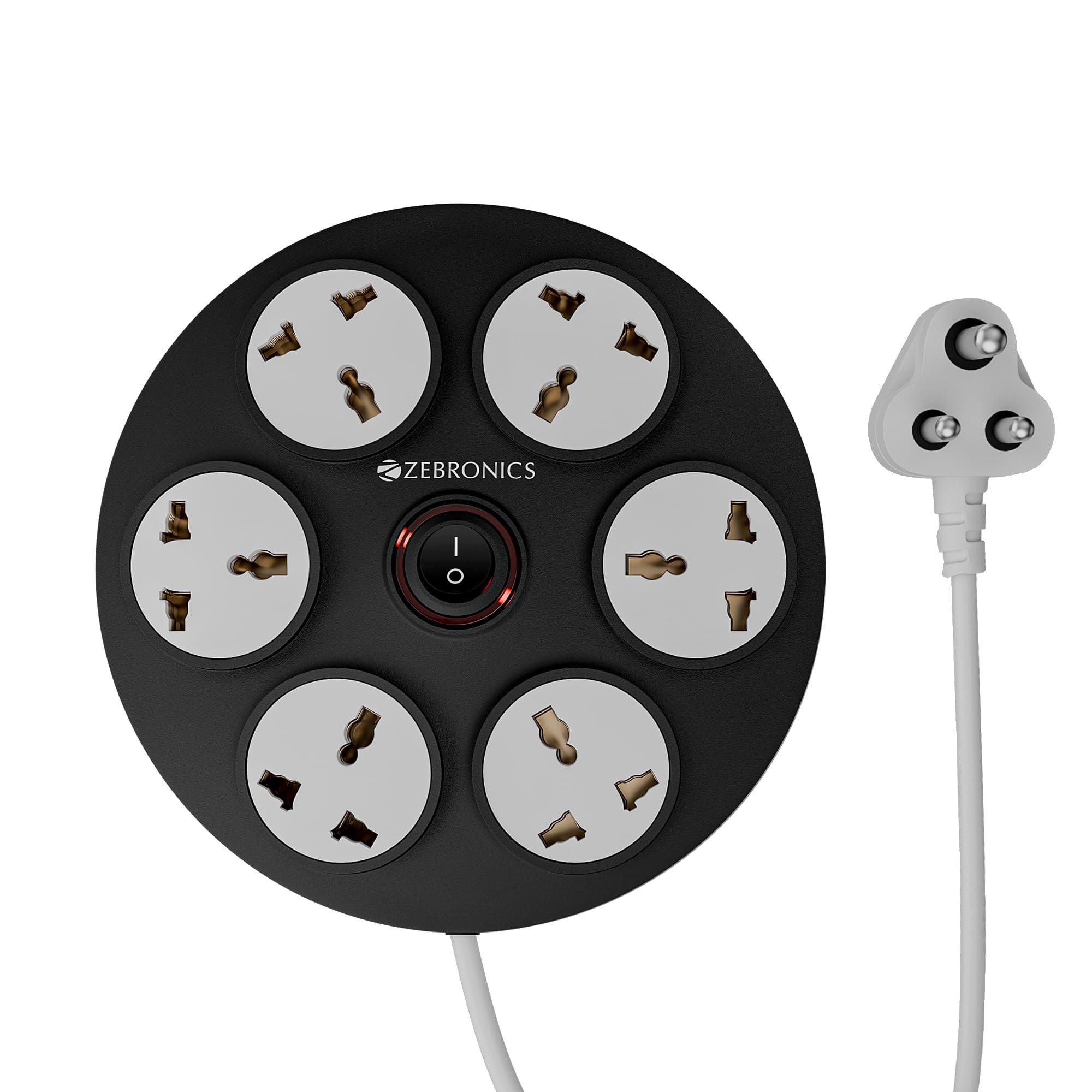 Zebronics Power Extension Board, 1440 Watts, 6 Amps, 6X Universal Socket, 2 Meter, LED Indicator, On/Off Switch, Wall-Mountable, for Office and Home Appliances (Power Block 162)