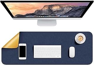 Dyazo Vegan PU Leather Mouse Pad for Remote Work/Office/Gaming, Large Desk Mat, Dual-Sided Anti-Slip, Water-Resistant Design (800 x 300mm, Navy Blue & Yellow)