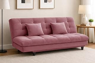 Modern Convertible Three-Seater Futon Sofa Bed with Tufted Sleeper Couch Sofa with Adjustable Backrest– Living Room Furniture - Rose Pink Color