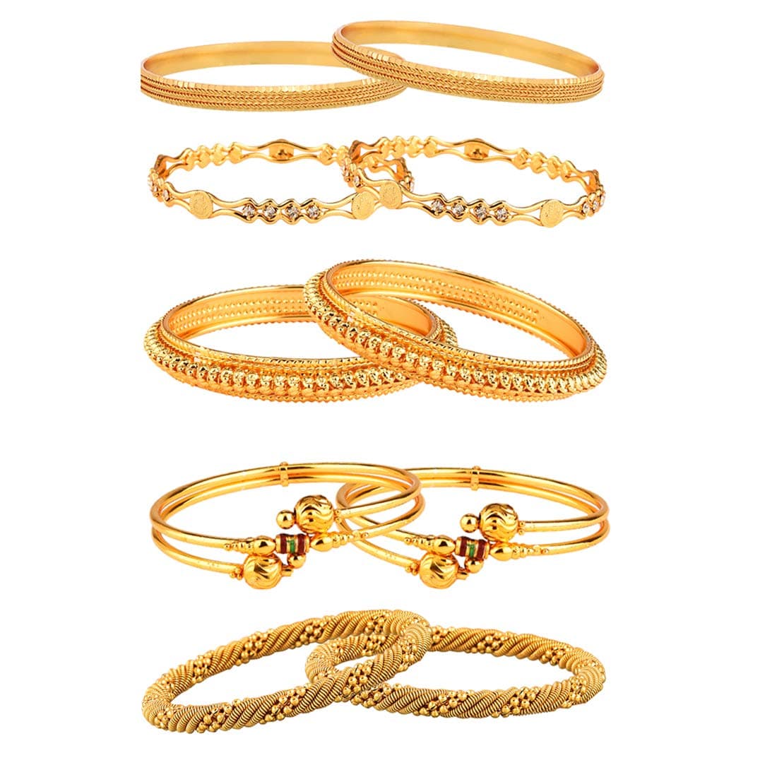 ZENEME Women's Gold Plated and Coinage Designer Victoria Pearls Bangles Combo - Pack of 10