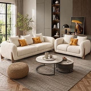 Modern Sofa, Teddy Fabric, Chesterfield Style, Wooden Legs, for Living Room, Bedroom, Hallways (3+2 Seater)