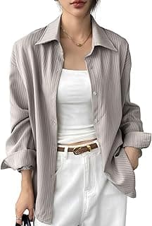 GRECIILOOKS Striped Shirt for Women | Korean Style Full Sleeve Oversized Button Down Shirts | Tops for Women | Shirt for Woman | Plus Size Top for Office & Casual Outfit