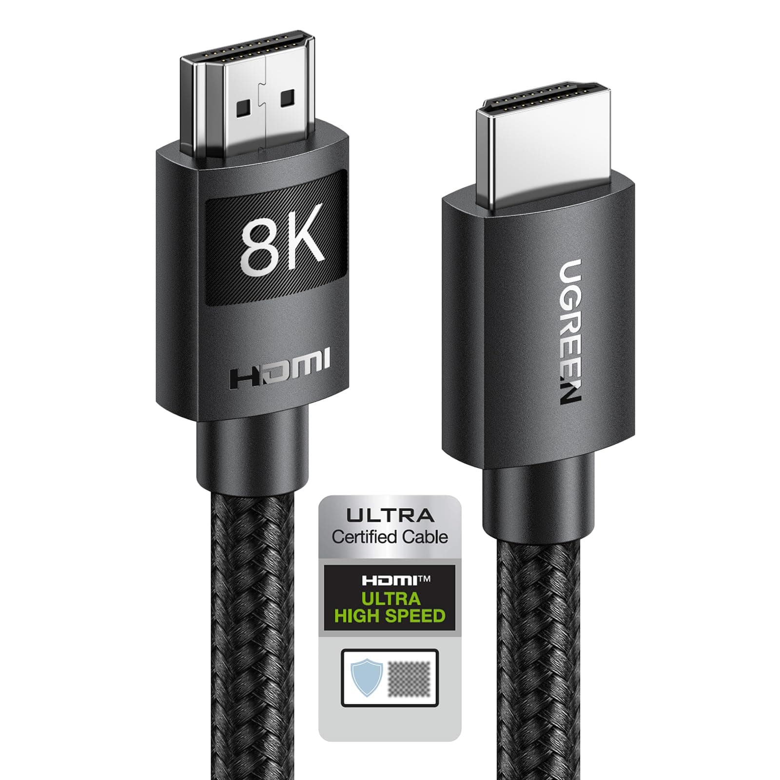 UGREEN 8K@60Hz Certified HDMI Cable 2.1 1M Ultra Speed 10K 60Hz 4K 240Hz Braided Cord Support 48Gbps Dynamic HDR Earc Dolby Atmos HDCP Compatible With PS5 PS4 Xbox Roku TV HDTV Blu-Ray Projector,Black
