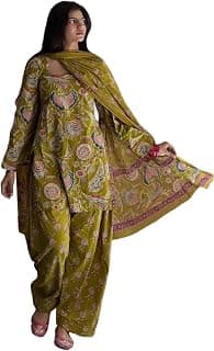 ANNI DESIGNER Farshi Salwar Suit for Women Cotton Printed | Kurta Dupatta Set for Woman | Straight Palazzo Outfit Square Neck Long Sleeve Ethnic Dress Stylish Womens Clothing
