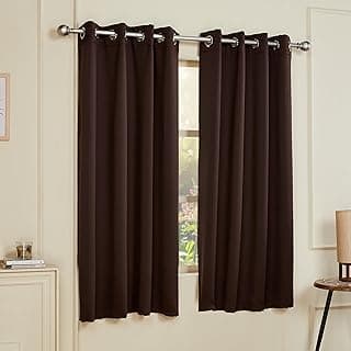Amazon Brand - Solimo Polyester 100% Blackout Plain Window Curtains|100% Room Darkening| 5 Feet |Set of 2| Plain Design | for Living Room Kids Room and Bedroom | Color- Brown Dark
