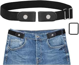 Toxen Invisible Buckle-less Jeans Belt with Ring Adjustable Buckle Free Waist Belt Elastic Belt for Jeans Pants Skirt for Unisex