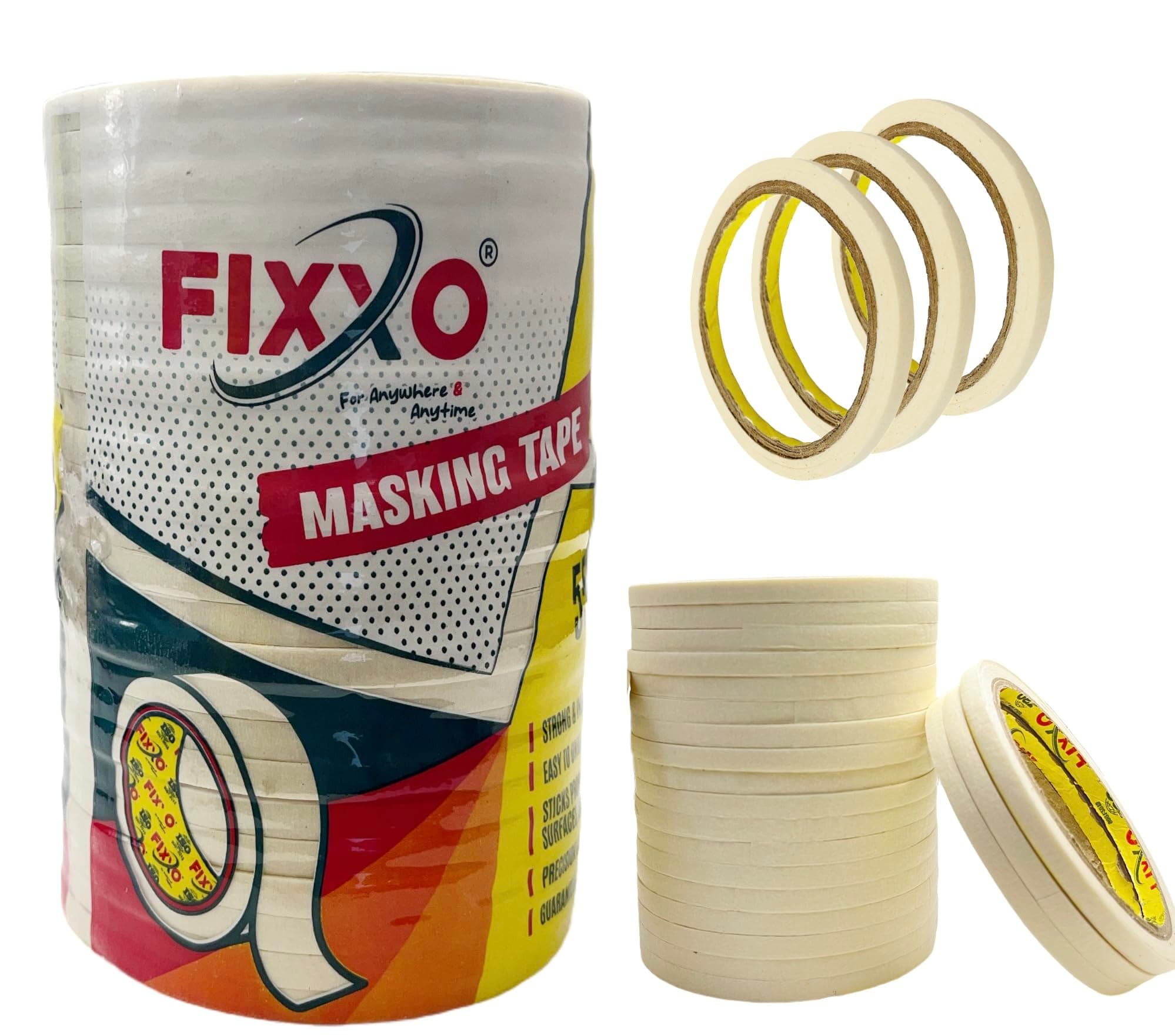 IRIKA Masking Tape 1/4 Inch (6 mm x 20 Meters) - Multi-Use, Easy Tear, Residue-Free Adhesive Tape (Pack of 24 Rolls)