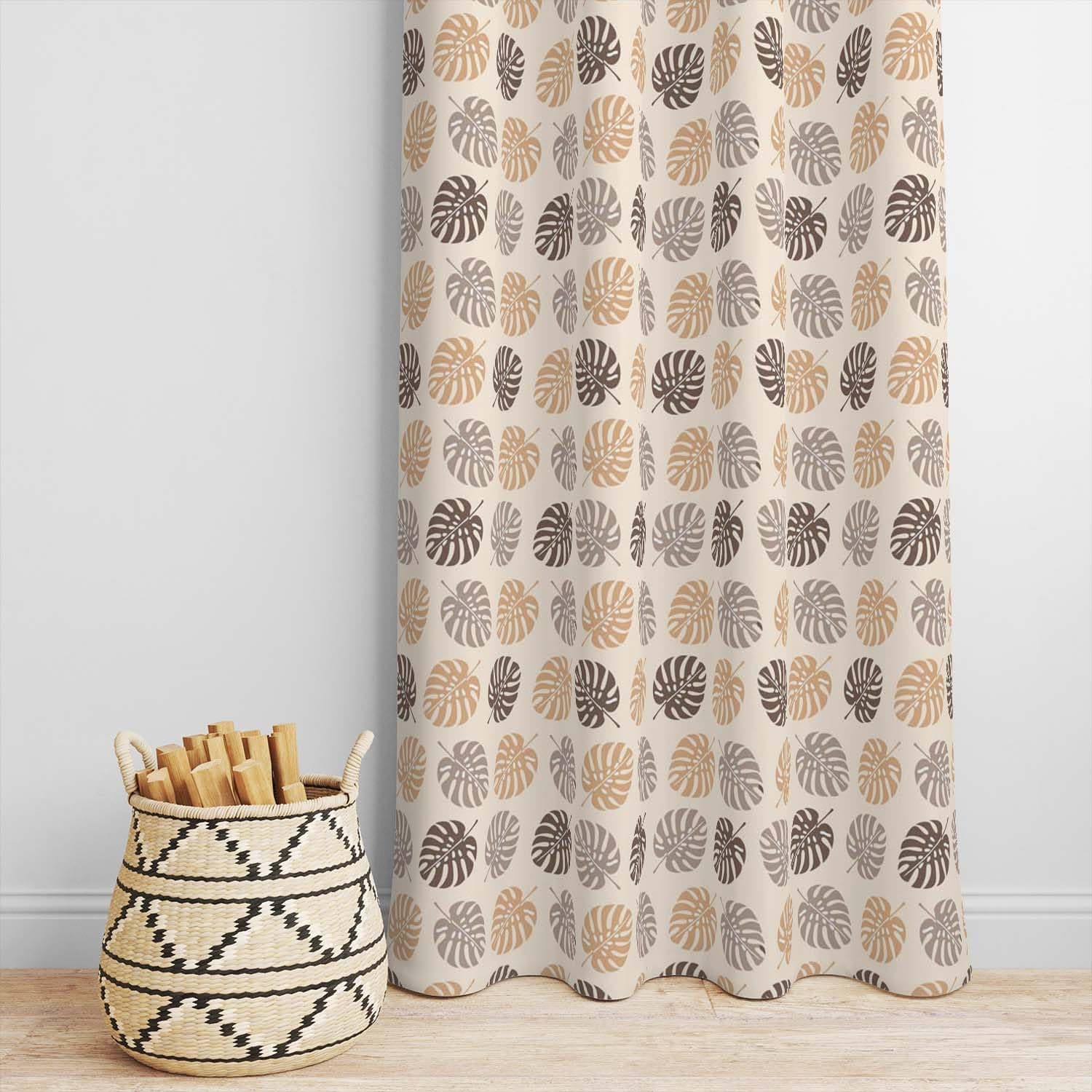 DECOMIZER Super Soft Brushed Microfiber Cotton Room Darkening Door Curtains,48X84(Inches) 7 Feet,Living Room,Grommet Curtain Panel,Pack of 2 Panel Door Curtains, Paan Patta, Beige