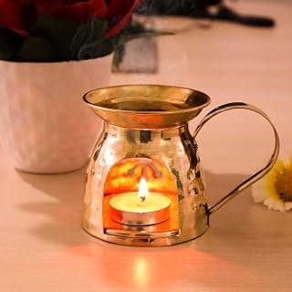 Pure Source India Handcrafted Brass Aroma Burner | Essential Oil & Camphor Diffuser with Tealight Candle