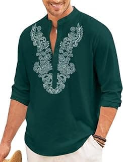 FINIVO FASHION Men’s Cotton Blend Short Kurta with Full Sleeves and Ethnic Neck Design | Casual Crinkle Texture Kurta with Mandarin Collar